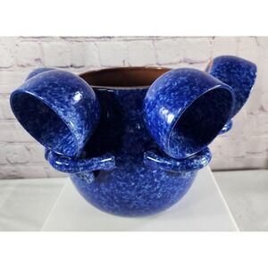 Vtg Baum Bros Style Eyes Blue Speckled Sponged Soup Tureen W / 4 Bowls